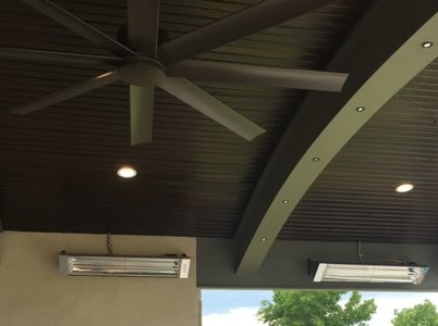 Hot Shot Electric outdoor fan, can lights, and heaters