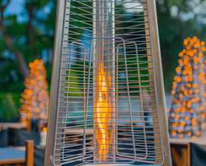 A closeup selective focus shot of an outdoor heater