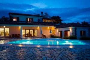 Night View Of Villa Resort With Swimming Pool