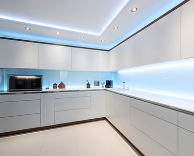 Interior design of clean modern white kitchen